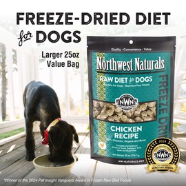 Northwest Naturals Freeze-Dried Chicken Dog Food - Bite-Sized Nuggets - Grain-Free, High-Protein, Raw Diet, Human-Grade Ingredients, All Natural, Healthy & Nutritious, Proudly Made in USA, 25 Oz
