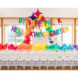 Bye Bye PRE K Hello Kindergarten Banner, PRE K Graduation Decorations 2024, Last Day of Preschool Banner for Preschool Party Decorations, GDB-BBPK-HK Preschool End of the School Year Decorations