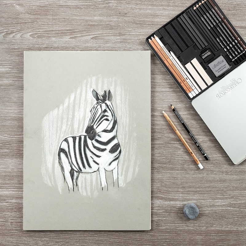 CRETACOLOR High-Quality Artist Set "Black & White Box" | 25-Piece