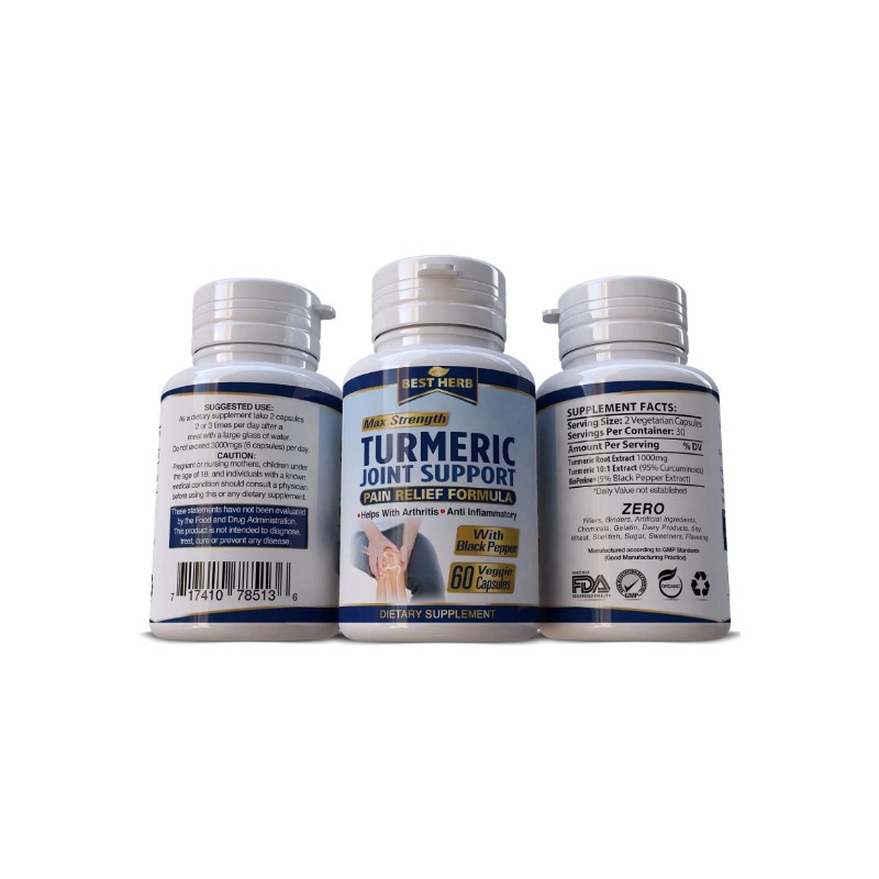 Turmeric Joint Support Bone Health Anti Inflammatory Supplement 60 Caps