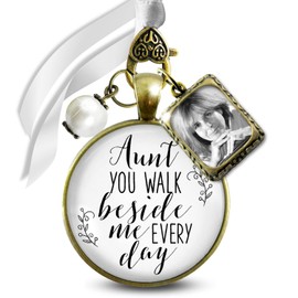 Bouquet Charm Customize Aunt Uncle You Walk Beside Me Every Day Wedding Day Memory Vintage Glass Pendant Jewelry Loving Memorial on Bride's Flowers DIY Photo Template
