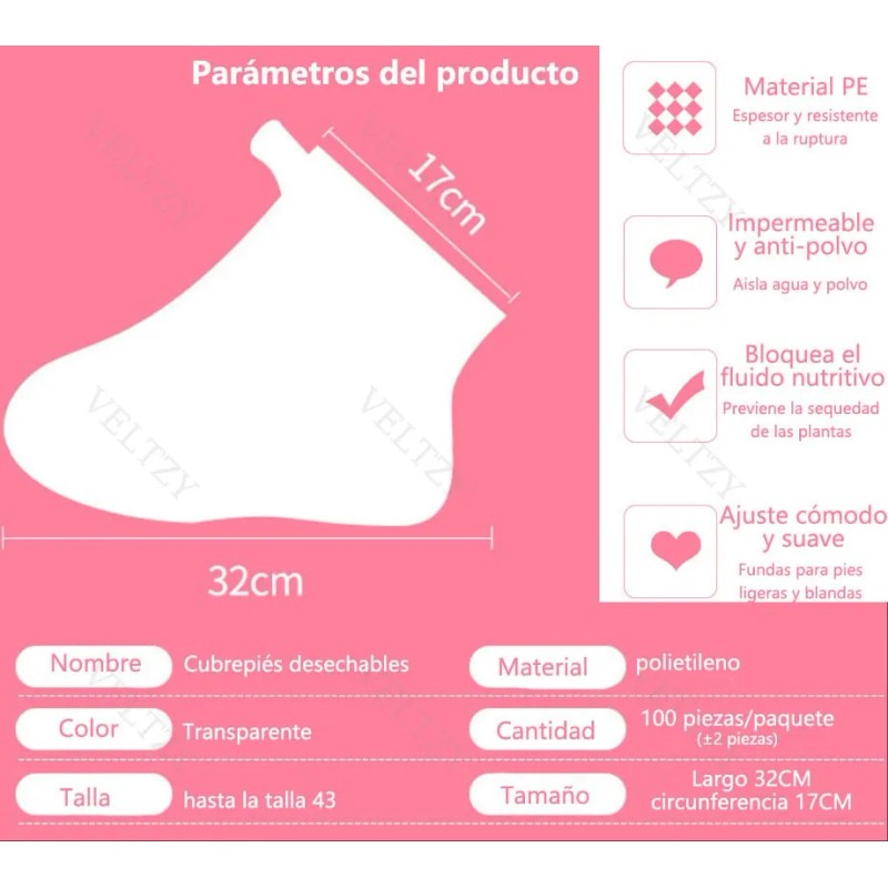 100 Pzs Guantes Bolsa Para Pies Desechables Impermeables