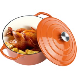 Miereirl 6 QT Enameled Dutch Oven Pot with Lid, Cast Iron Dutch Oven with Dual Handles for Bread Baking, Cooking, Non-stick Enamel Coated Cookware (Orange)
