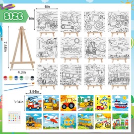 Tenceur 12 Sets Pre Drawn Canvas to Paint Paint Your Own Designer Canvas Set Coloring Painting Canvas Panels Pre Stenciled Canvas Boards with Paints and Brushes for Kid Adult(Traffic)