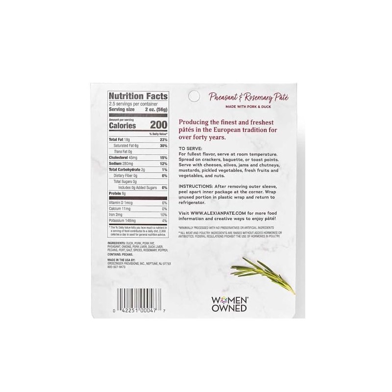 Alexian Rosemary Pheasant Duck Pate 5 oz, 6 Pack