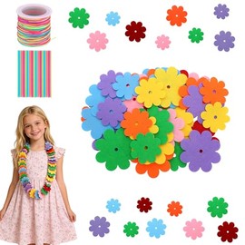 Cosweet Lei Making Craft Kit for Kids - Hawaiian Leis Bulk Makes 24 Flower Necklaces with 1000 Felt Flowers, Lei Craft Supplies for VBS, Classroom Activities & Luau Party Favors