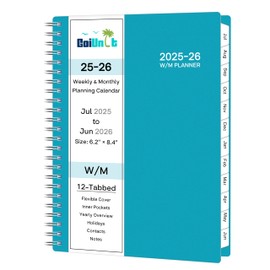 Academic Planner 2025-2026, Weekly ＆ Monthly Planner 2025-2026, Jul 2025 – Jun 2026, 6.2" x 8.42", Flexible Cover, 12 Monthly Tabs, Thick Paper, Spiral Wirebound, Inner Pocket