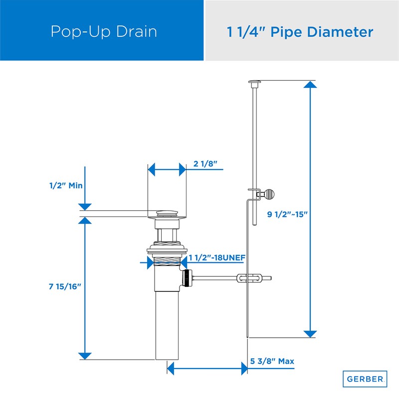 Gerber Plumbing Metal Pop-Up Drain Assembly with Lift Rod