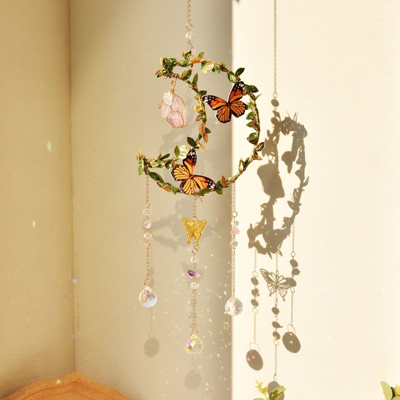 Hanging Crystal Suncatchers with Butterflies, Hanging Garden Suncatchers