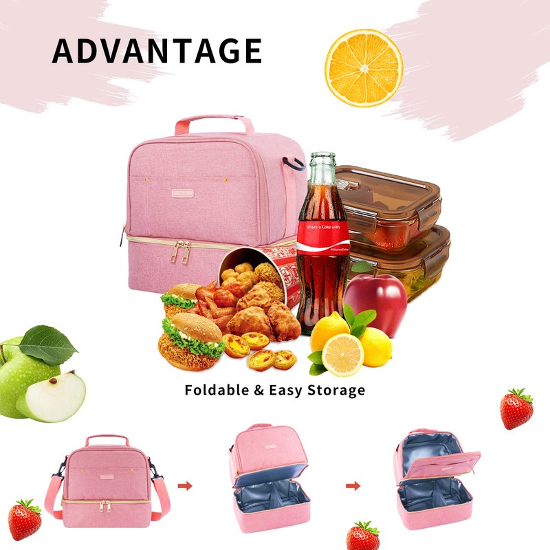 Lunch Bag for Women Double Deck Insulated Lunch Cooler Bag