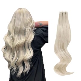 ABH AMAZINGBEAUTY HAIR Tape in Menschenhaarverlängerungen 55 cm Tape ins Haarverlängerungen 1000# Weißblond Echtes Menschenhaar Doppelseitig Gerades Nahtloses Tape In Extensions Echthaar 20 Stück 50G