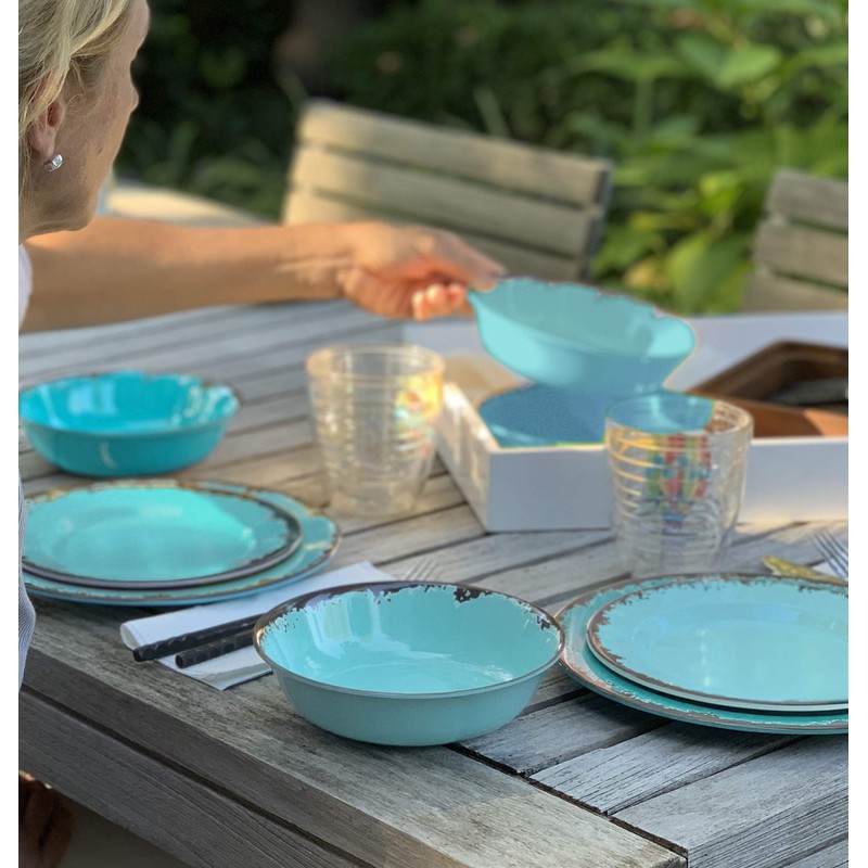 Fox Run Melamine Dinnerware Set Teal, 10"