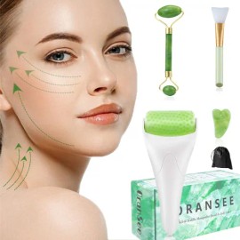 Set Masaje Facial 5 en 1 Jade Rodillo Gua Sha Antiedad