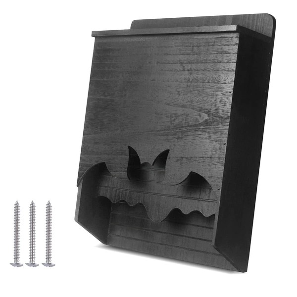 Bat House Double Chamber Handcrafted Wooden Bat Houses Box for Outdoors Clearance Large Bat Shelter 17x13x4.3in Black