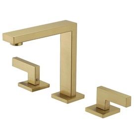 RUMOSE 8 inch Widespread Brushed Gold Bathroom Faucets for Sink 3 Hole Stainless Steel 2 Handle Lavatory Square Faucet Modern RV Bathroom Faucets with Pop Up Drain Vanity Faucet Deck Mounted