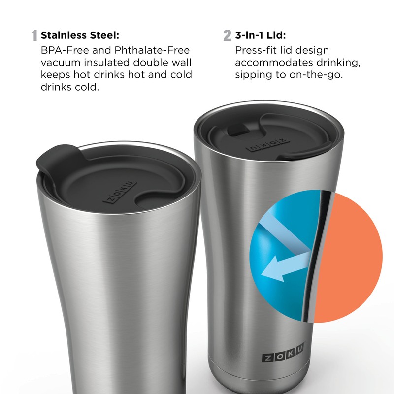 Zoku Vacuum Insulated Stainless Steel Tumbler, 600ml, White