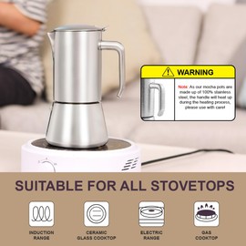 wedrink Stovetop Espresso Maker 6 Espresso Cups Stainless Steel Moka Pot for Greca, Induction, Electric & Gas Stoves(10 OZ/300ml)