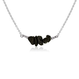 Lava Chip Bead Bar Necklace in Stainless Steel