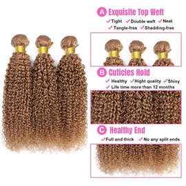 Leruikair Human Hair Bundles 14 16 18 Inch Jerry Curly Human Hair Bundles Honey Blonde Color 27 Unprocessed Brazilian Soft Quick Weave Hair for Black Women