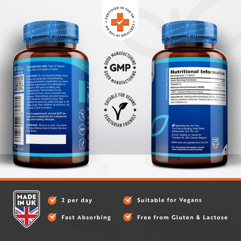 Nutravita MSM 2200mg Tablets – 365 Vegan Tablets – Methylsulfonylmethane