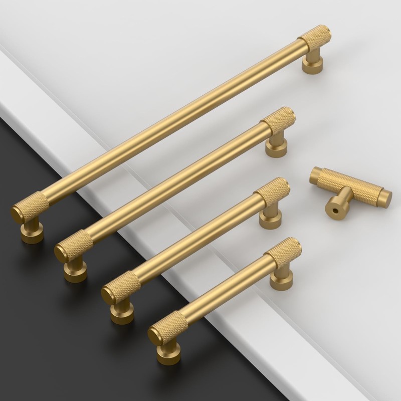 Amerdeco 10 Pack Champagne Bronze Knurled Cabinet Pulls 7 Inch(177.8mm)