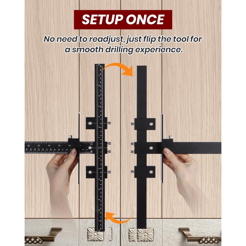 14-Piece Cabinet Hardware Jig Tool Set, Black Aluminum Alloy Cabinet