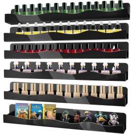 Black Acrylic Nail Polish Shelves 15 Inch Wall Mounted Nail Polish Rack with Wavy Design for Bathroom Cosmetics & Essential Oilscolor: Black 6pcs