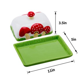 Ceramic Mushroom Butter Dish - Whimsical Red and White Polka Dot Design Butter Keeper