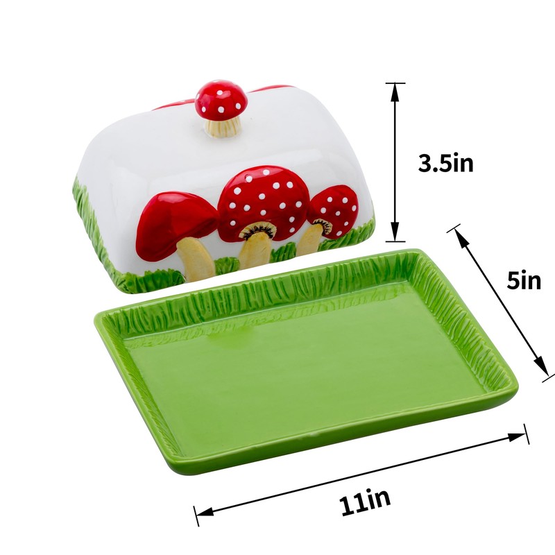 Ceramic Mushroom Butter Dish - Whimsical Red and White Polka