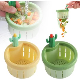 Kitchen Sink Strainer, 2024 Cute Cactus Kitchen Sink Drain Strainer, Cactus Sink Strainer, Kitchen Sink, Press Automatic Dumping Basket, Sink Strainer for Kitchen Sink (Yellow + Green)