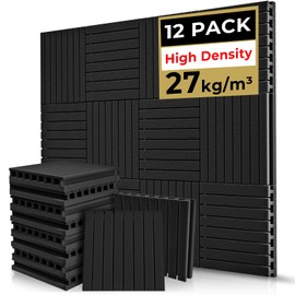 Sound Proof Foam Panels for Walls Vangoa 12 Pack Self-adhesive Acoustic Panels 12"X12"X2" Sound Absorbing Foam T-shaped High Density Sound Deadening Panels for Music Room Recording Studio (black)