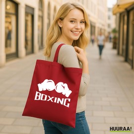 Huuraa Einkaufstasche Boxing Boxhandschuhe Geschenk 10 Liter Classic Red Baumwolle Boxing Geschenkidee