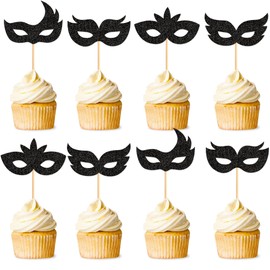 24 Pcs Roaring 1920's Cupcake Toppers Black and Gold Birthday Music Party Picks for Wedding Party Supplies