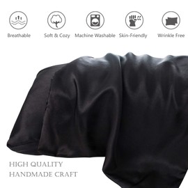 HandSun Satin Pillowcase for Hair and Skin, 2 Pack Satin Pillowcase with Envelope Closure, Queen Size (20x30 Inches) Black