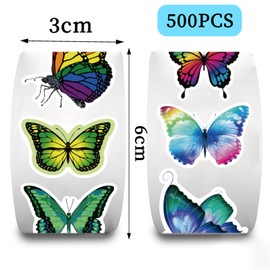 500Pcs Butterfly Stickers for Kids,1 Inch Reward Stickers in 10 Patterns,Cartoon Decal Rolls Self Adhesive Seals for Kids Girls Boys Teen Birthday Party Decorations Water Bottle Scrapbook (Butterfly)