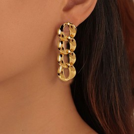 Janylin Women Gold Hoop Earrings Jewelry Chunky Gold Earrings Trendy Dangle Earrings (Gold-3)