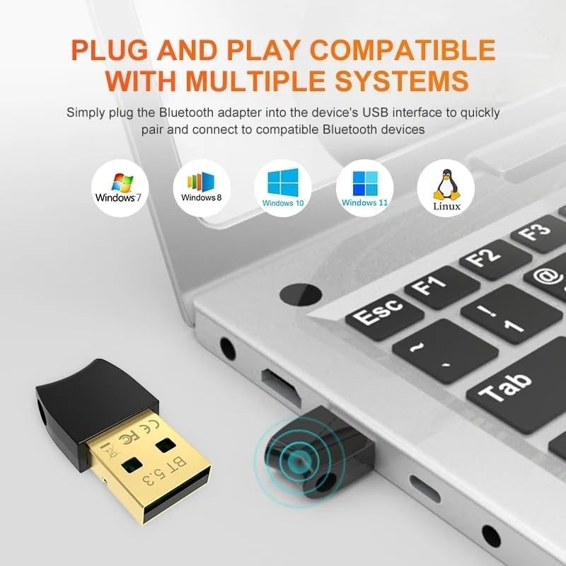 USB Bluetooth 5.3 Dongle Adapter for PC Speaker, Wireless Mouse