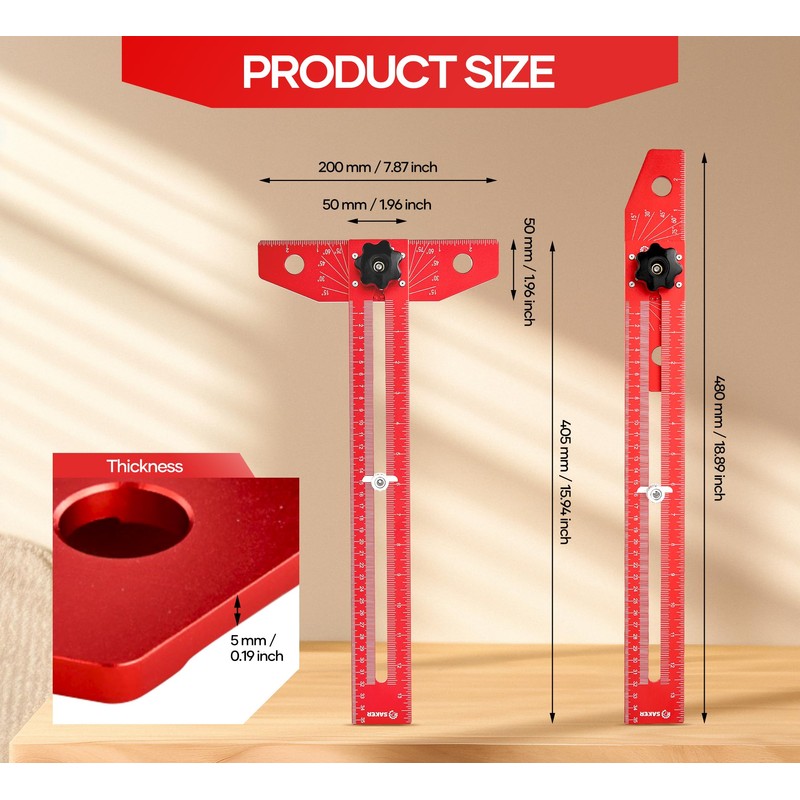 Saker Woodworking Scriber Marking Line Ruler, Adjustable Aluminum Alloy Sliding