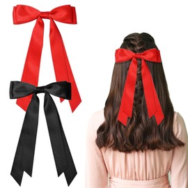 MAYOKIAAR Hair Bows for Girls – 2PCS Red and Black Long Tail Ribbon Clips, Velvet Bowknot Barrettes with Alligator Clip, Red Bows for Hair Accessories for Women and Girls