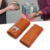 Cigar Case 3 Finger Cedar Wood Lining Portable Faux Leather