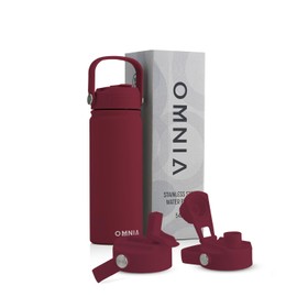 OMNIA Vacuum Insulated Stainless Steel Water Bottle, 2 Lids (Straw & Spout) Leakproof, BPA-Free, Reusable Flask, Hot & Cold Thermos for Sports, Gym, Travel, Outdoors (Burgundy, 540ML)