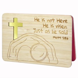 Della Stella He is Risen Easter Wooden Card With Display Stand,Christian Wood Religious Easter cards for Kids, Family, Her, and Him,Wife or Husband