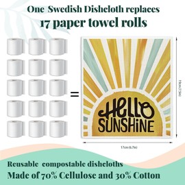 LARTSFRO Bee Hello Sunshine Swedish Dishcloths for Kitchen, Bee Happy, 4 Pack Watercolor Dish Towels for Kitchen, Summer Swedish Dish Cloths, Reusable Paper Towels Washable, Sponge Cloths