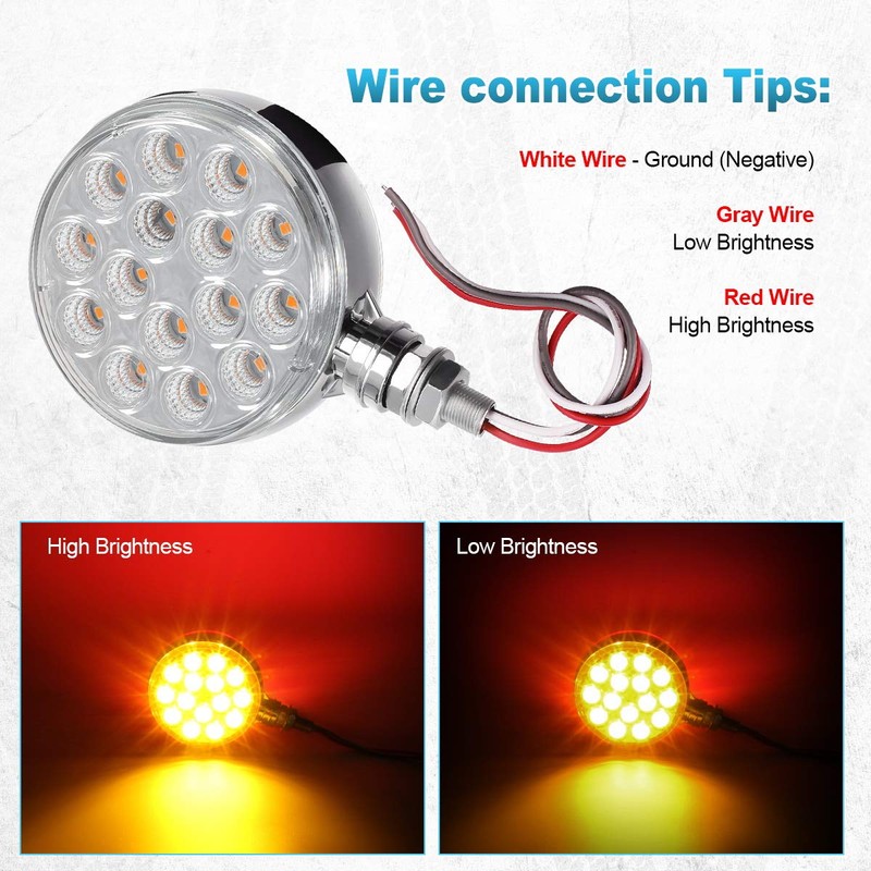 Partsam 2pc 3" Red/Amber Double Face Chrome Round Pedestal Lights
