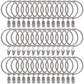 44 Pack Curtain Rings with Clips Hooks 1.5 inch Rustproof Matte Metal Stainless Steel Drapery Rings for Tension Rod Bracket Eyelets Decorative Hangers, Matte Silver (1.5" Interior Diameter)
