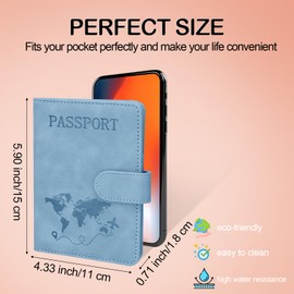 Sovirose Passport Holders, RFID Blocking Credit Card Holder, PU Leather Vaccine Card Holders for Travel with Magnetic Buckle, Travel Must Haves Cruise Ship Essentials for Men, Women (Blue)