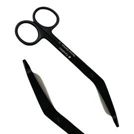5.5" (13.97cm) Lister Bandage Scissors, Black, Fluoride Coated - for Cutting Bandages, Dressing Material, Thin Clothing, and More - German Stainless Steel