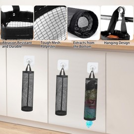 RANYAKE 3PCS Trash Bag Holder Storage Bag,Carrier Bag Storage Holder,Carrier Bag Storage with Sticky Hooks,Plastic Bag Organiser Dispenser,for Kitchen and Bathroom Rubbish and Shopping Bag Organisers