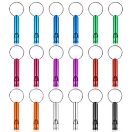 Prasacco 18 Pcs Emergency Whistle with Keychain, Emergency Whistle Survival Loud Whistle Aluminum Safety Whistle Key Chain for Outdoor Sports Camping Hiking Boating Fishing, 9 Colors