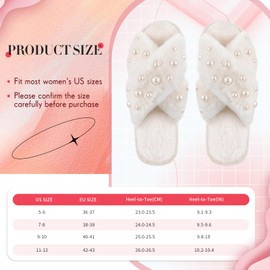 Jiuguva Bride Slippers Pearl Embellished Women's Fuzzy Plush Furry Bridesmaid Slippers for Wedding Bachelorette (9-10)
